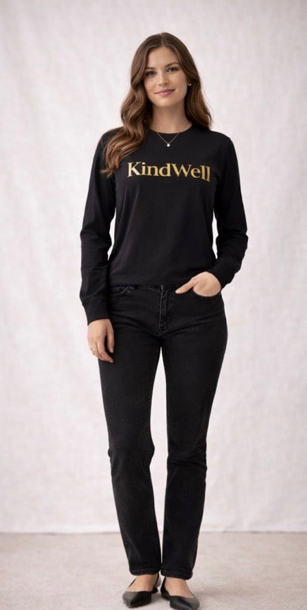KindWell Long Sleeve Tee · Black with Gold Vinyl